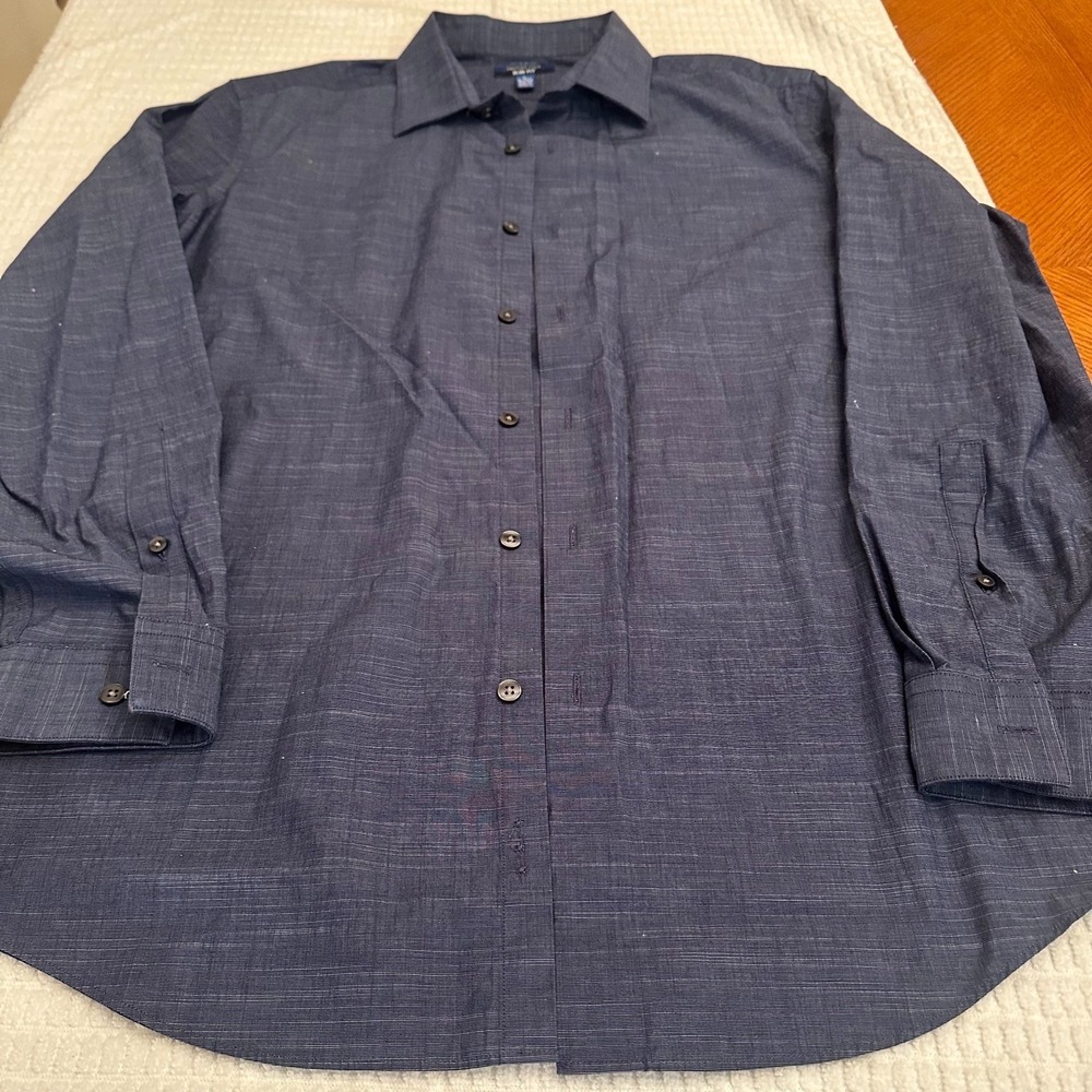 Apt 9 Dress Shirt Mens Large 16 16.5 Blue Premier Flex Slim Fit Long Sleeve Work